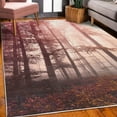 thumbnail image 3 of Forest Decorative Rug, Autumn Season Mystic Foggy Fall Nature and Enchanted Woods Wild Trees Print, Quality Carpet for Bedroom Dorm and Living Room, 6 Sizes, Pale Ruby, by Ambesonne, 3 of 4