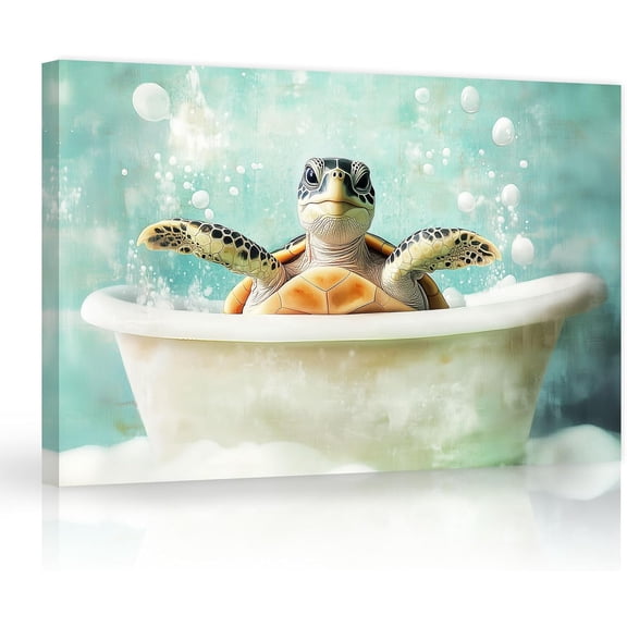 ZHONGYUTONG Sea Turtle Wall Art Bathroom Wall Decor Turtle in Bathtub Canvas Print Ocean Animal Pictures for Living Room Decor Framed (12.00" x 18.00")
