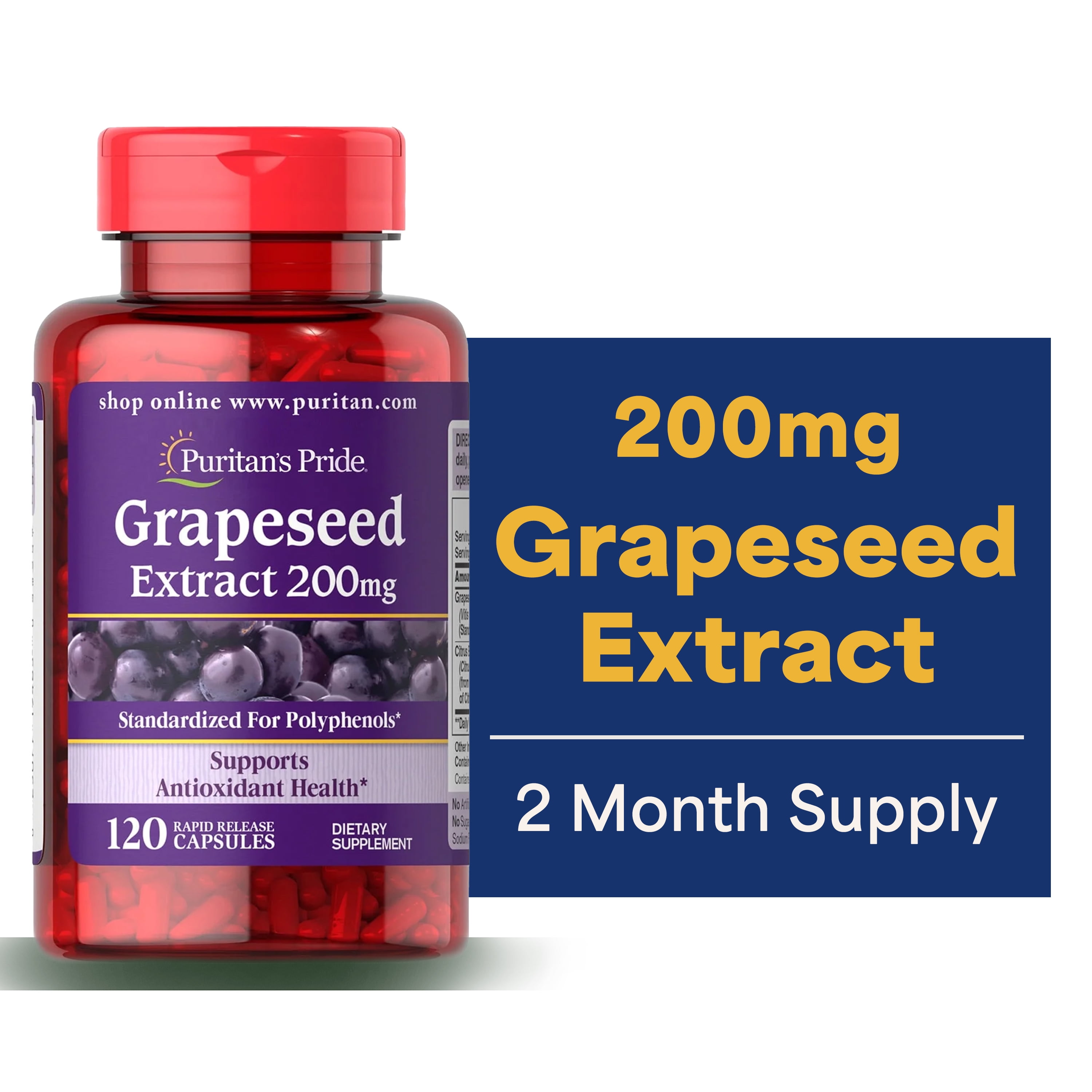 GrapeSeed　Unit18 Grapeseed Extract 100 mg, 200 Capsules (5432) | Puritan's Pride