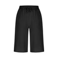 thumbnail image 4 of Sweat Shorts Women Wide Leg Capris Pants Plus Size Women Elastic Waist Pockets Side Slit Lightweight Casual Summer Beach Travel Cropped Pants Black XL, 4 of 6