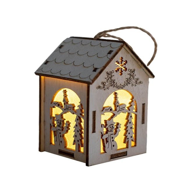 LED Navidad Casa Casa Cabina Estatuilla Paisaje Adorno Tabletop Decor Snowman-S Sunnimix Casa de miniaturas de madera