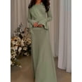 thumbnail image 3 of PAOLA RIBONI Chic Pea Green Long Sleeve Dress For Women, 1pc Design Perfect For Celebrations And Special Events, Blending Modesty With Timeless Elegance, 3 of 9
