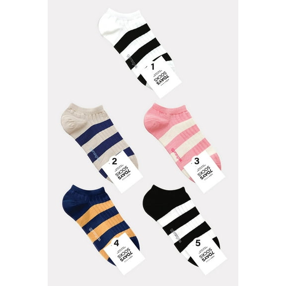 Women's Ankle Stripe Pleat Socks - 5 Pair Set