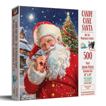 SUNSOUT INC - Candy Cane Santa - Christmas - 500 pc Jigsaw Puzzle by Artist: Marcello Corti - Finished Size 18" x 24' - MPN# 60622