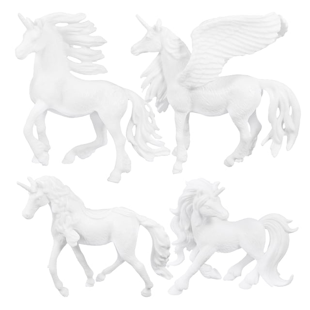 4 mini estatuas de unicornio para colorear, para pintar, para niños, con diseño de unicornio