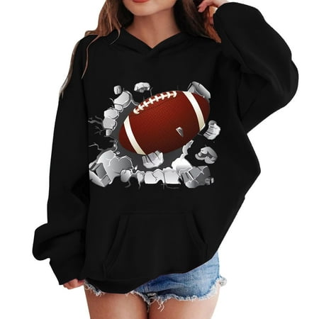 SGMVNU Boys Girls Hoodies 7-8 Years Black Toddler Girl Boy Long Sleeve Football Hooded Sweatshirt Kids Hoodie Letter Graphic Pullover Tops Fall Winter Clothes