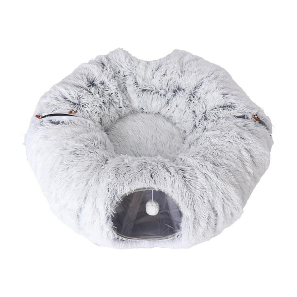 Cama túnel para gatos, cueva para gatos, juguete interactivo lavable con bola colgante, cama para mascotas Gris