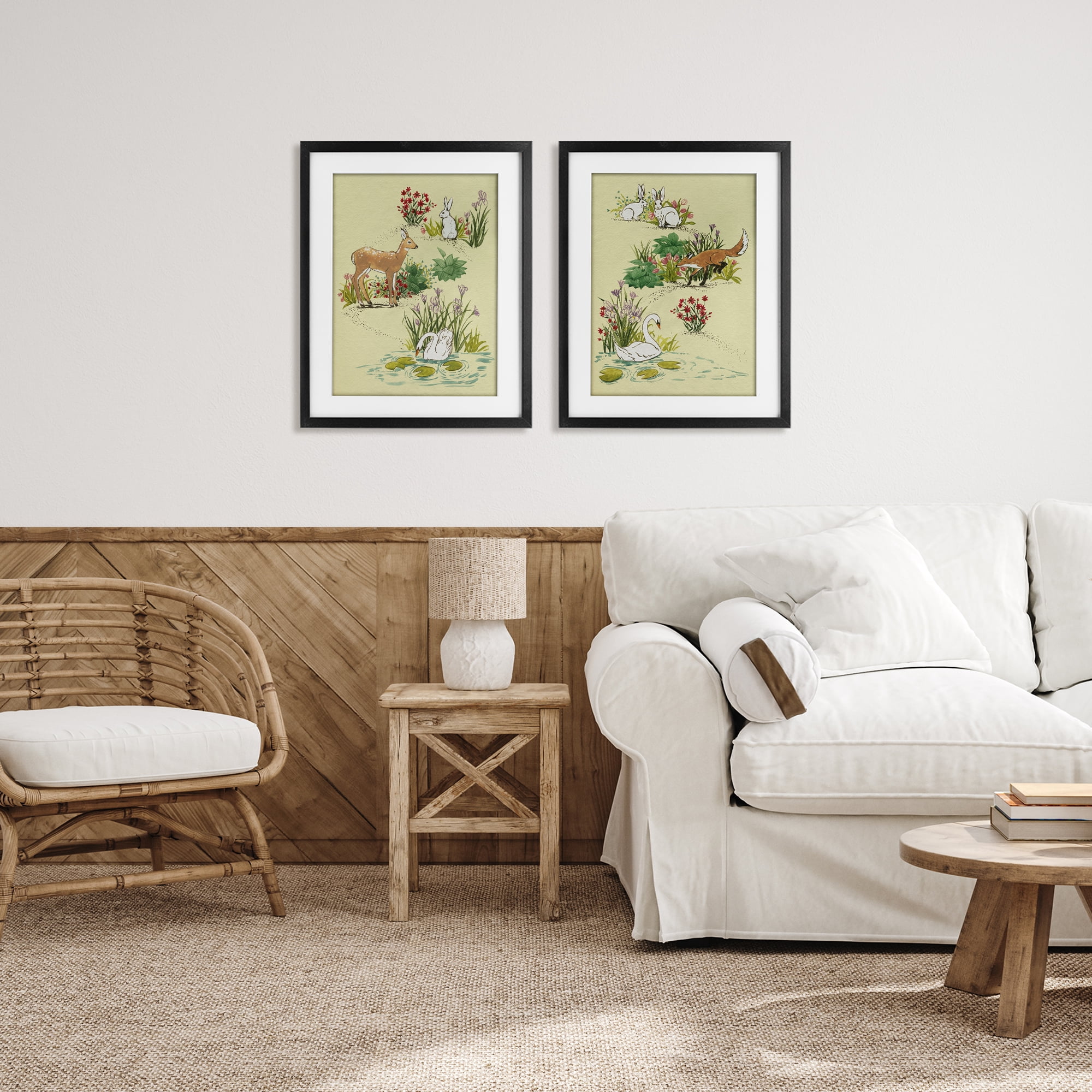 Stupell Industries Spring Animals in Nature 2 Piece Black Framed Print Under Glass Set, design by Grace Popp