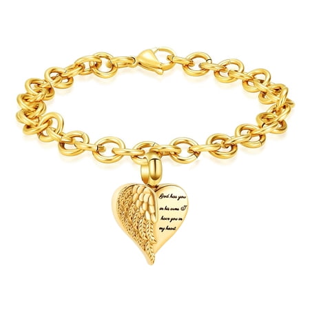 Cremation Bracelet for Ashes Cremation Jewelry Heart Urn Ashes Bracelet with Angel Wings Keepsake Urn Memorial Ash Jewelry