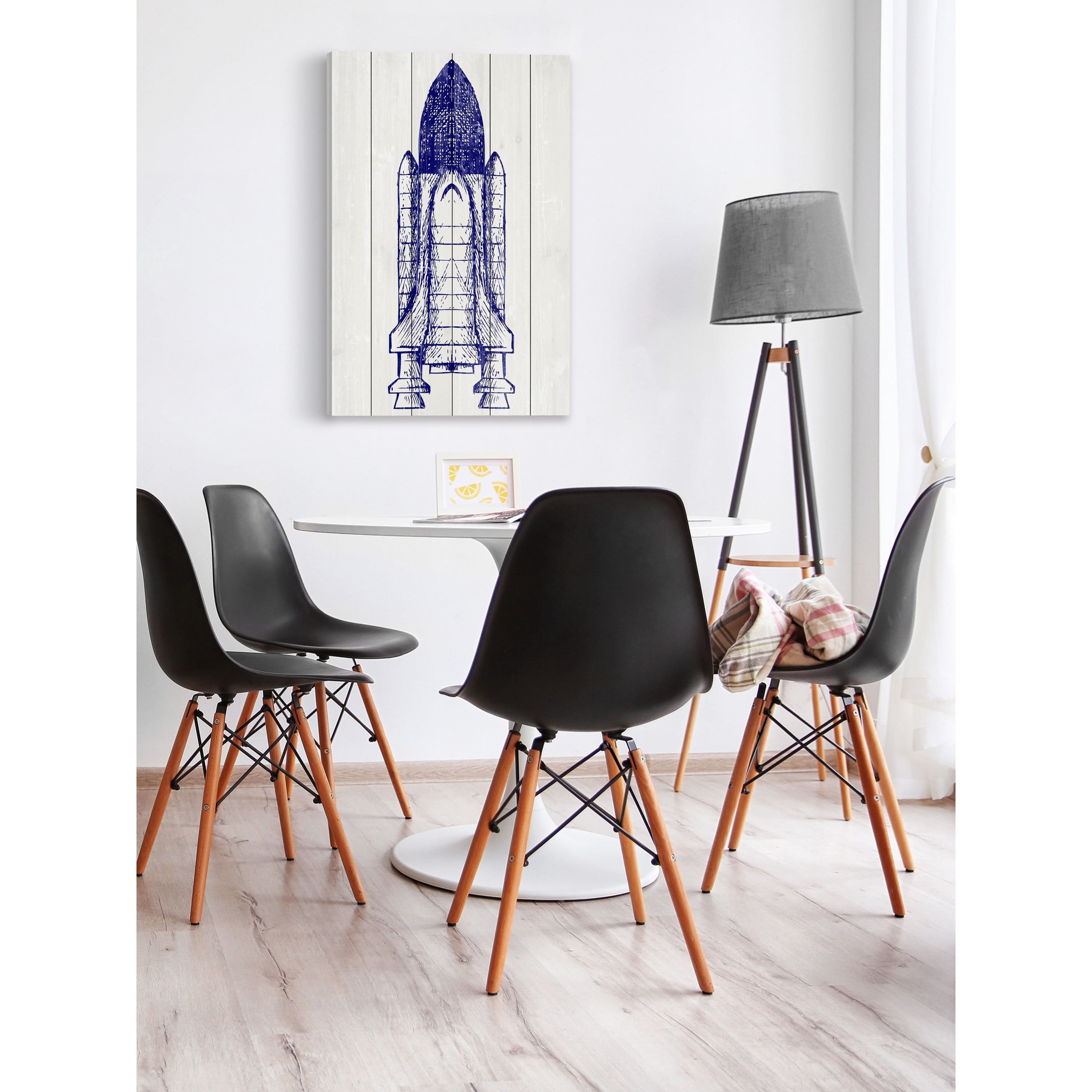Space Shuttle Painting Print on White Wood