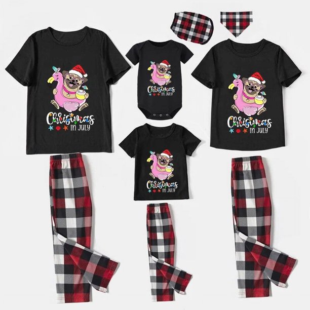 Pijamas familiares navideños a juego, conjuntos de pijamas negros para mascotas, Navidad en julio