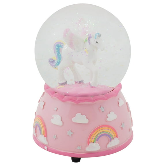 Unicorn Rainbows on Pink Musical 80MM Water Globe Plays Tune The Unicorn