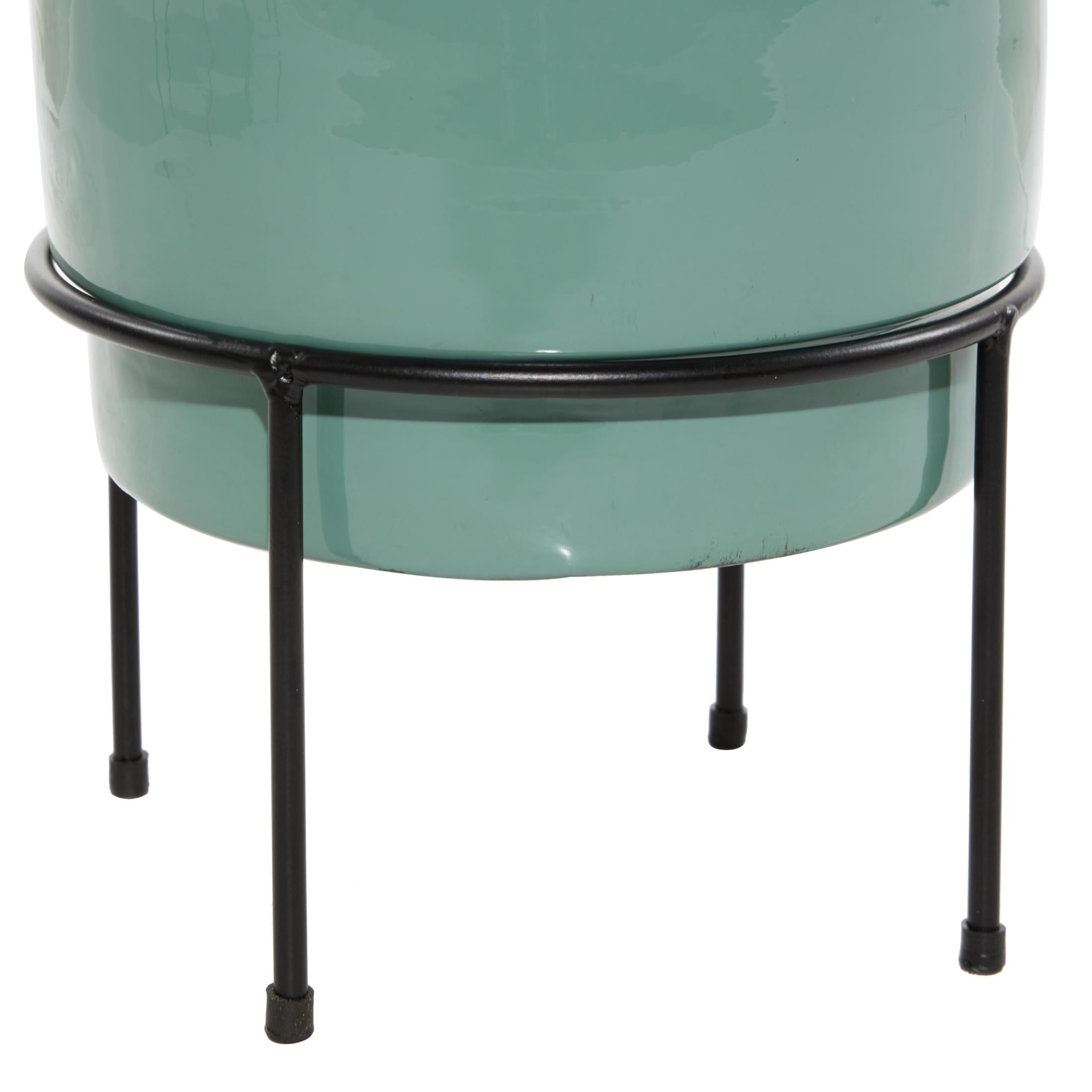 DecMode 10", 13", 14"H Teal Metal Planter with Removable Black Stand (3 Count)