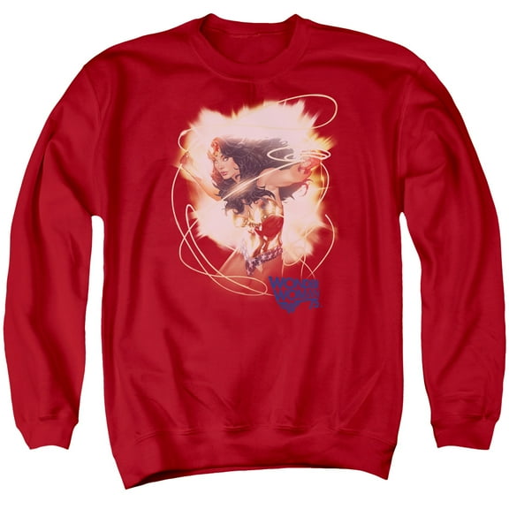 Trevco Sportswear JLA716-AS-6 Wonder Woman 75th Burst Adult Crewneck Sweatshirt, Red - 3X
