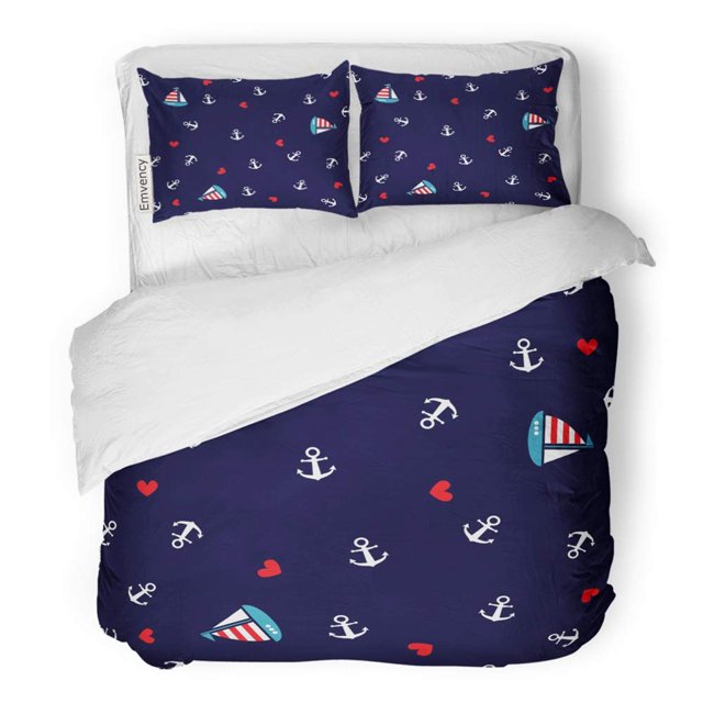 Juego de ropa de cama ABPHQTO 3 Piezas Anclas de Niño Azul y Velero Twin Size