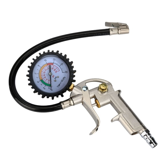 ZEPARO 220 PSI Pistol-Type Air Chuck With Dial Tire Inflator Gauge Flexible Hose Car Fix Dent