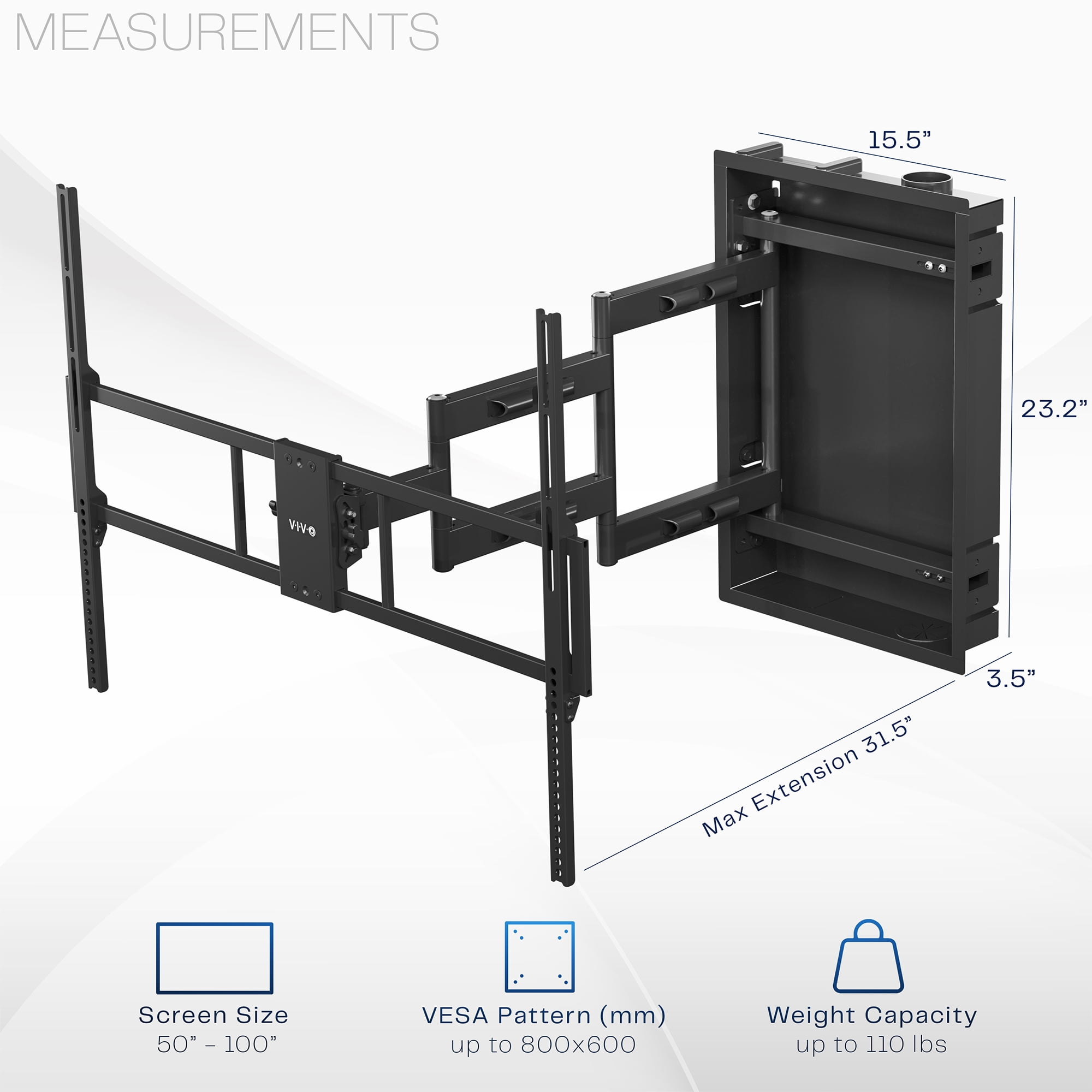 VIVO Recessed In-Wall TV Mount for up to 100" LED LCD Screens, Ultra Low Profile