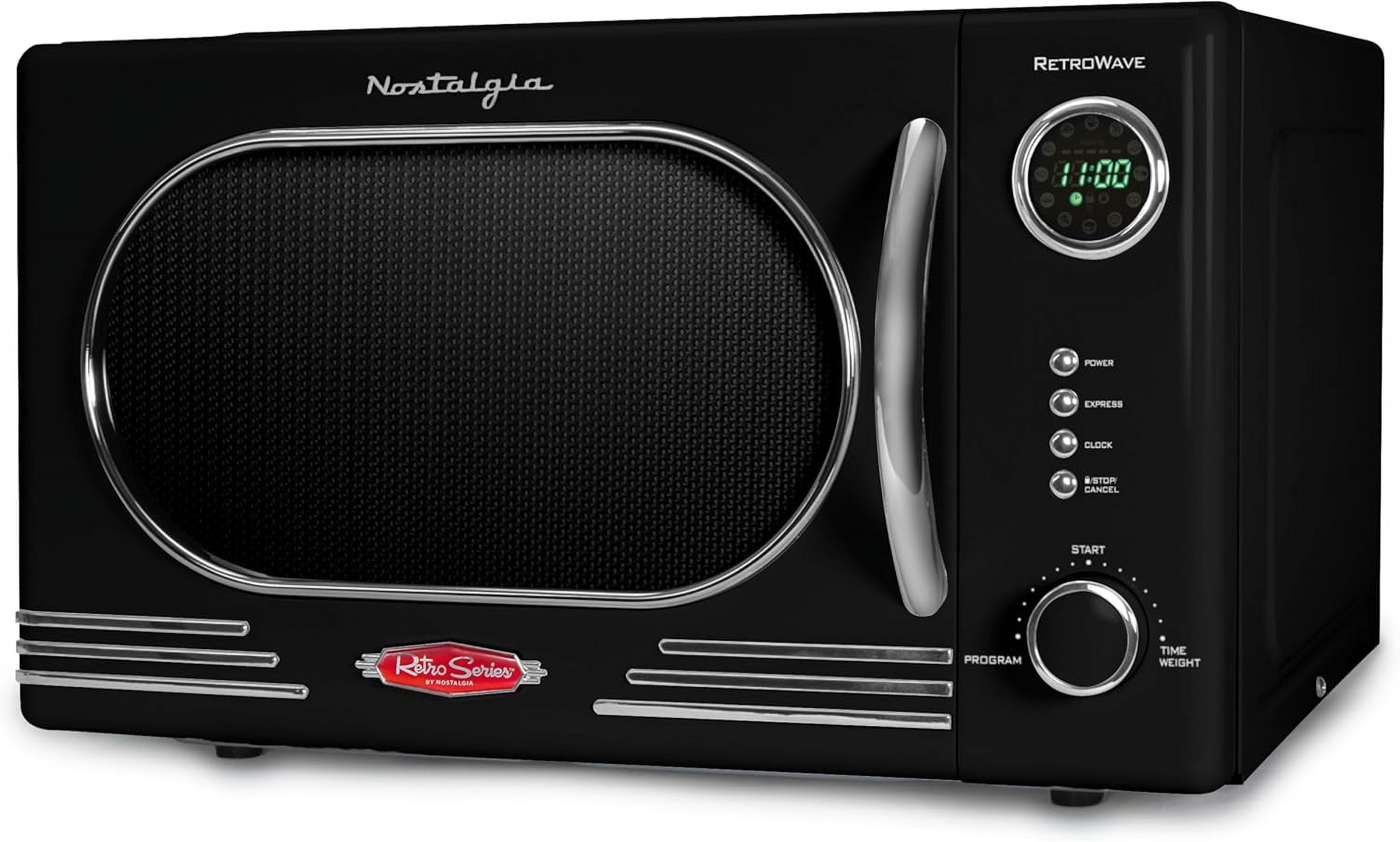 Retro Classic 1000 Watt Countertop Microwave Oven with 1.1 Cu Ft Capacity, Removable Glass Turntable, Child Safety Lock, and 12 Cooking Programs, Black Bestseling