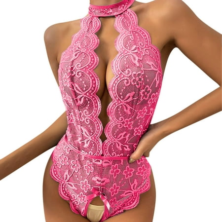 

Zuwimk Crotchless Lingerie For Women Womens Lingerie Teddy with Garter Belt Lace Chemise Full Slips No Stockings Hot Pink 5XL