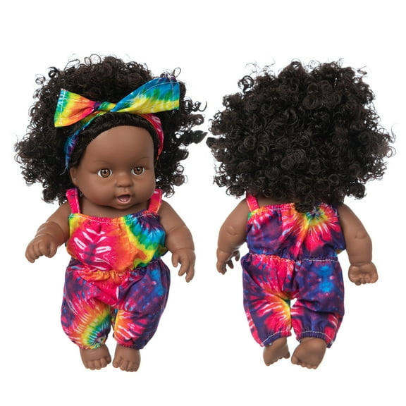 8-in Curly Hair Black Vinyl Doll Toy, Cute Doll, Soft Vinyl Baby Toy , Realistic Doll Figurine, 7.86*5.9in/20*15Cm, D