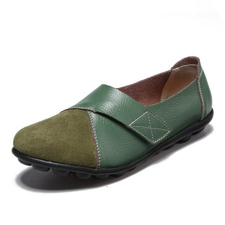 

Woman s Flats Loafers Shoes Soft Genuine Leather Casual Shoes Big Size 35-44 Mocassin Boat Shoes for Women Hook Loop de mujer