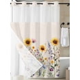 thumbnail image 3 of No Hook Shower Curtain with Snap-in Liner, Sunflower Waterproof Fabric Bathroom Curtains, Vintage Spring Floral Summer Botanical Bath Curtains & Mesh Top Window Stand Up Stall Stall 48"x72", 3 of 9