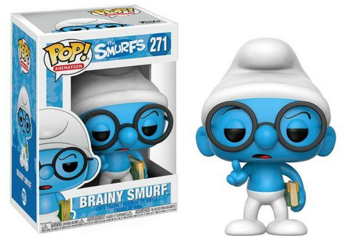Funko Pop Animation Smurfs Brainy Smurf Vaulted Retired 271 DAMAGED BOX 