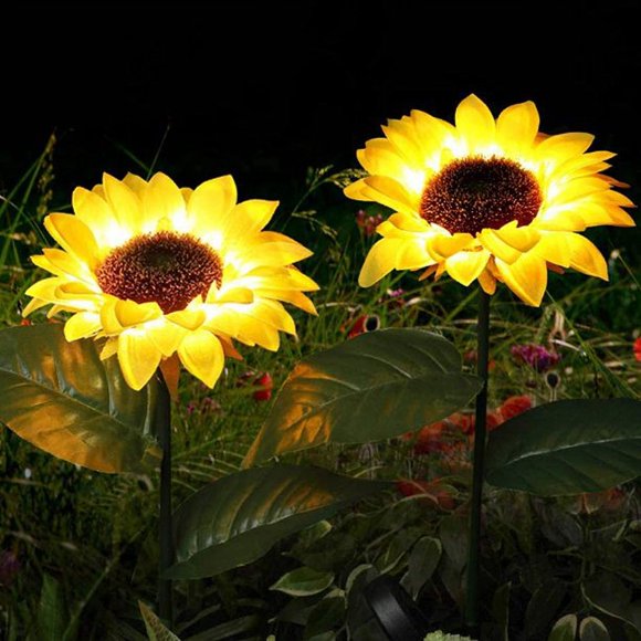 Solar Sunflower Lights Outdoor LED Solar Garden Lights for Patio Lawn Garden 2 Packs