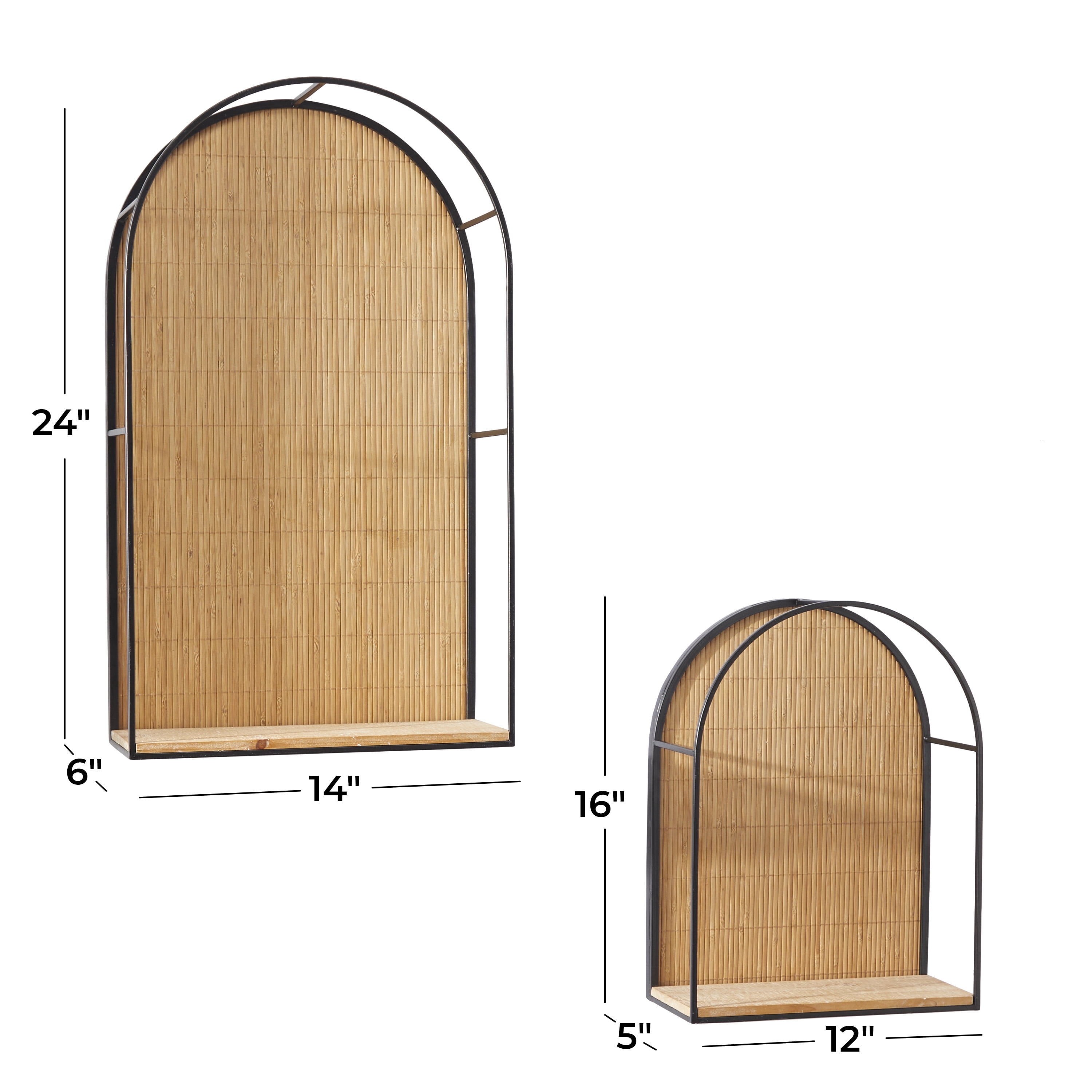 DecMode 14", 12"W Arched 2-Tier Brown Geometric Wall Shelf (2 Count)