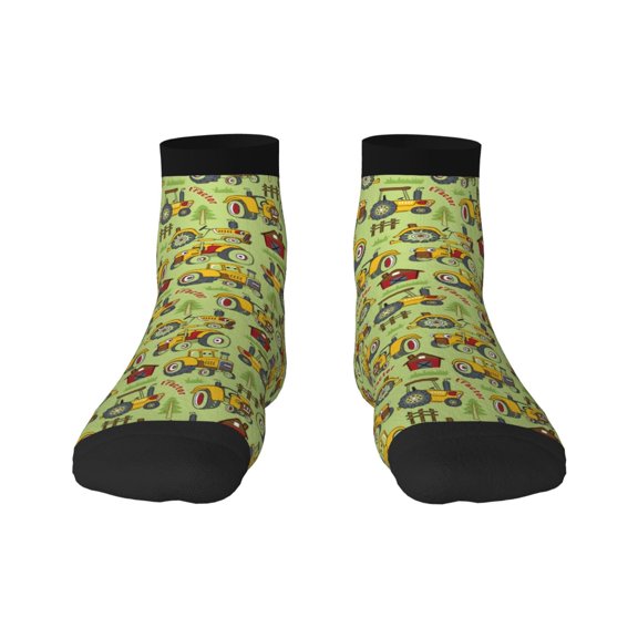 Goofa Cute Tractor Pattern Non Slip Socks with Grips for Elderly, Crew Socks Yoga Hospital Socks Cushioned Sole Gripper Socks for Men Women