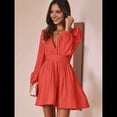 thumbnail image 4 of Vestido Mini de Larga con Escote en V Profundo para Mujer, Corte A, Cintura Alta, Informal, Fluido, Ideal para Invitadas A Cócteles y Bodas Naranja Rojo L, 4 of 8