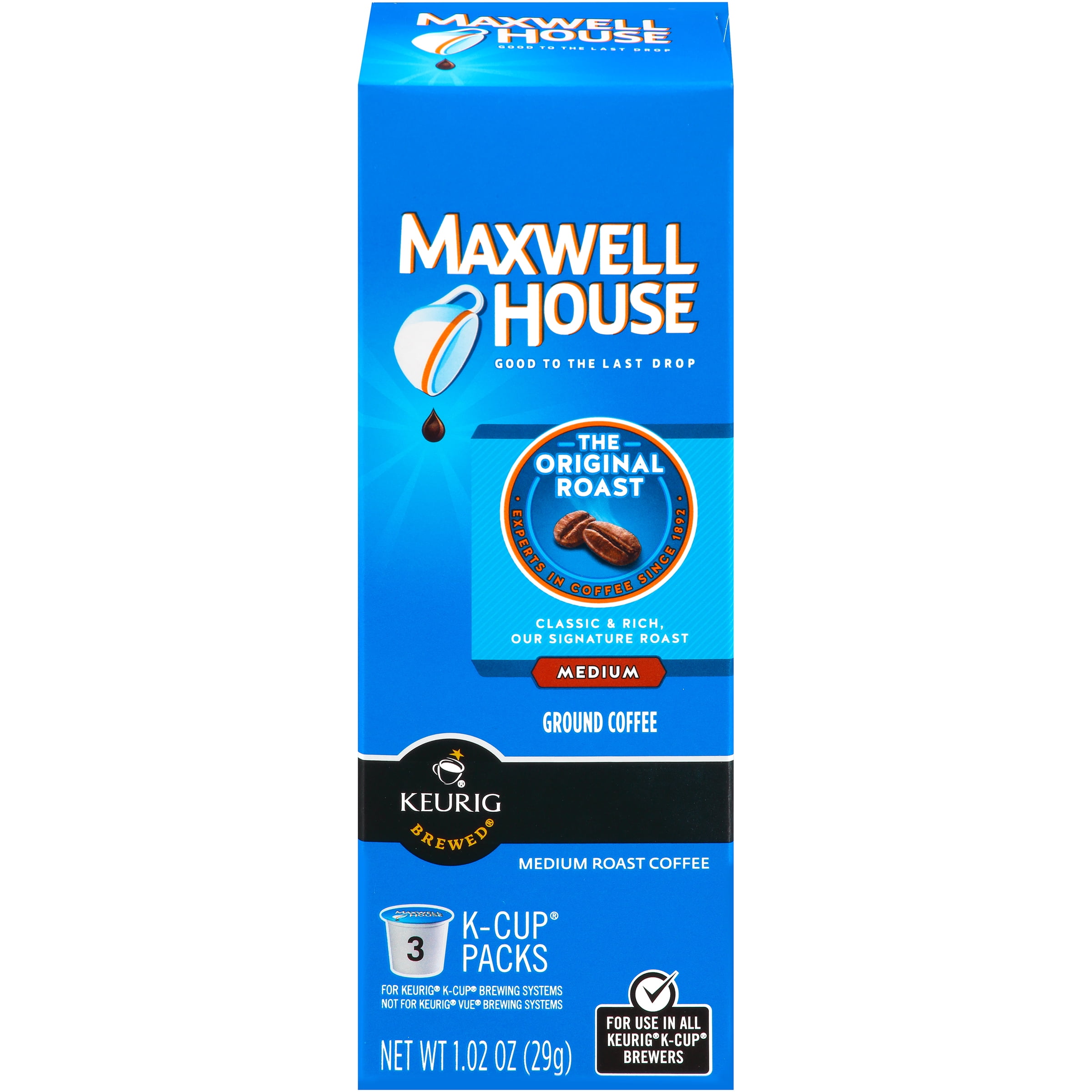Maxwell House Original Roast Ground Coffee K Cups, Caffeinated, 3 ct