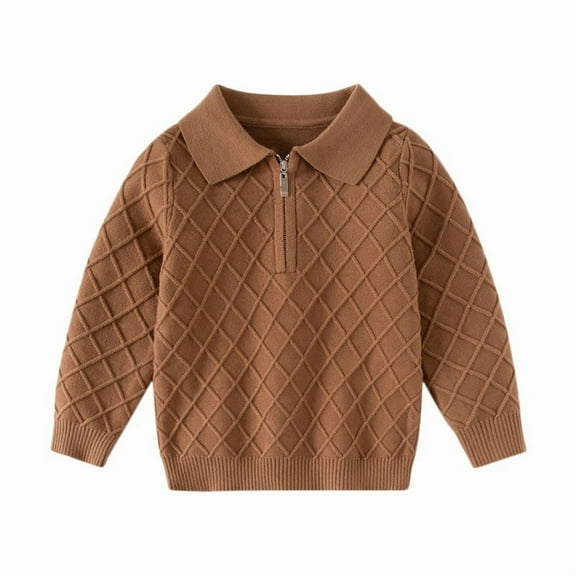 dazeni Kids Sweater Boys Quarter Zip Pullover Tops Long Sleeve Stand Collar Textured Sweater Fall School Clothes for Children 2-10 T