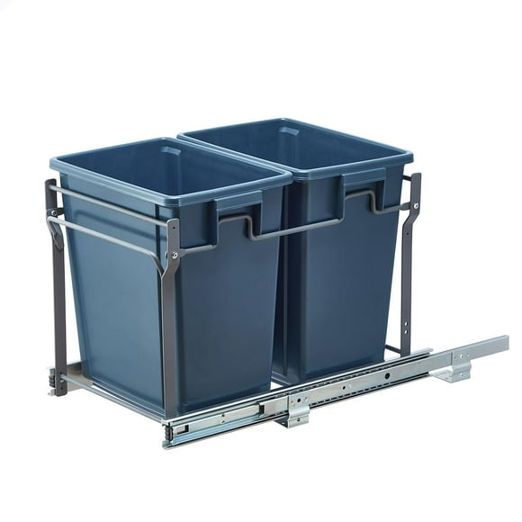 Coralov Pull Out Trash Can Under Cabinet 35 Liter / 9.3 Gallon Pull Out Garbage Bin Kitchen Under Sink Garbage Can, 2 Trash Cans Included, Removable Bucket - Chrome