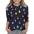 thumbnail image 2 of YUNAFFT Girls Christmas Print Casual 3/4 Sleeve Round-Neck Blouses & Shirts Cotton-Like Comfort Fit Elastic 4-14Y, 2 of 7