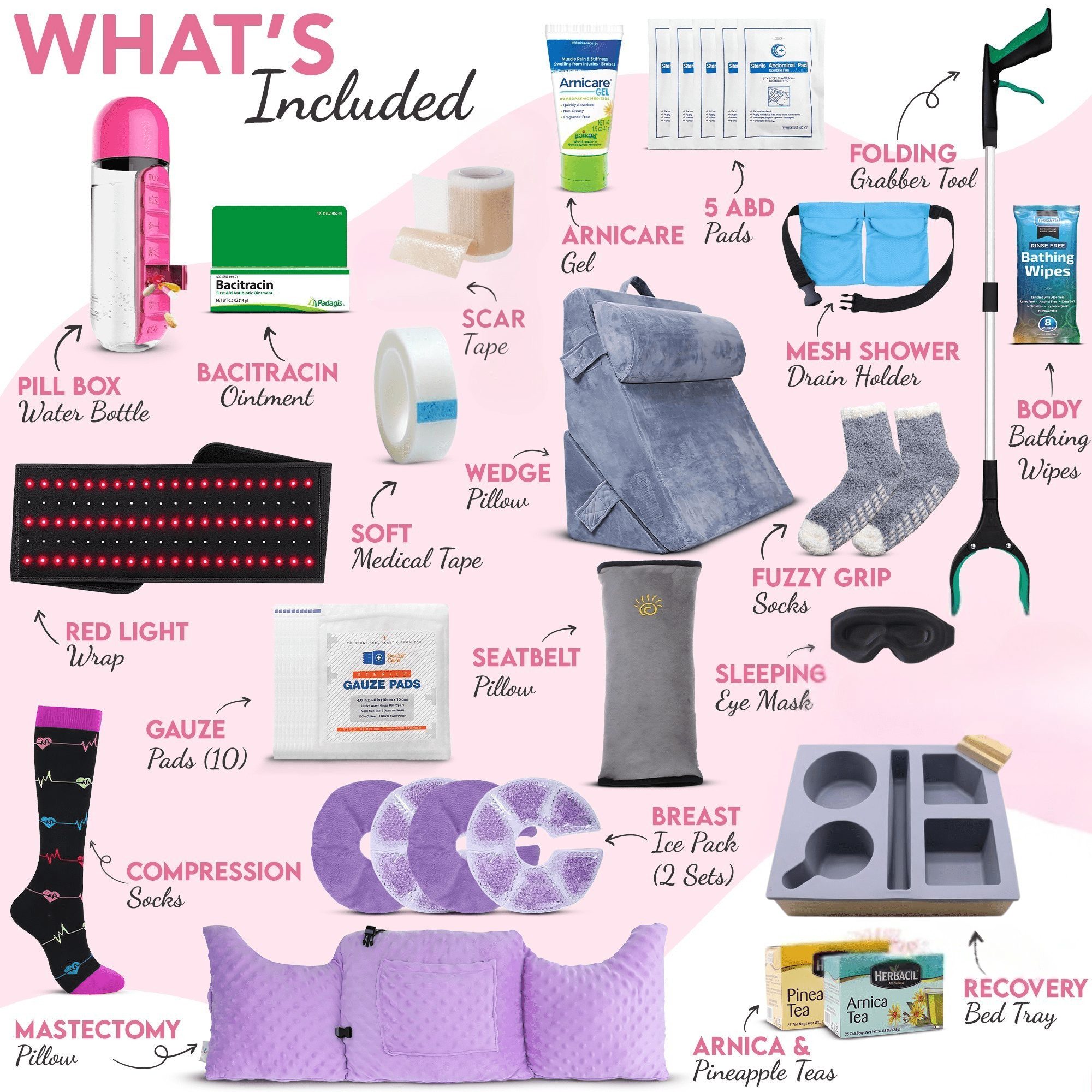 Ultimate Mastectomy, Top Surgery & Breast Augmentation Recovery Kit Deluxe Care Package Post Op Essentials (35pc Set)