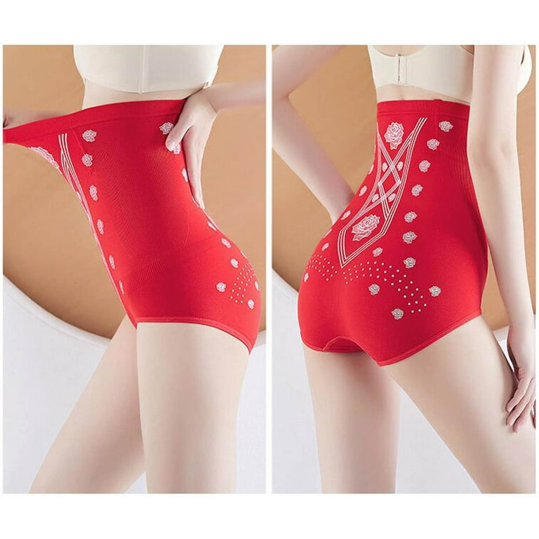 HUPOM Control Top Pantyhose For Women Girls Panties High Waist Casual Tie  Seamless Waistband Red 2XL 