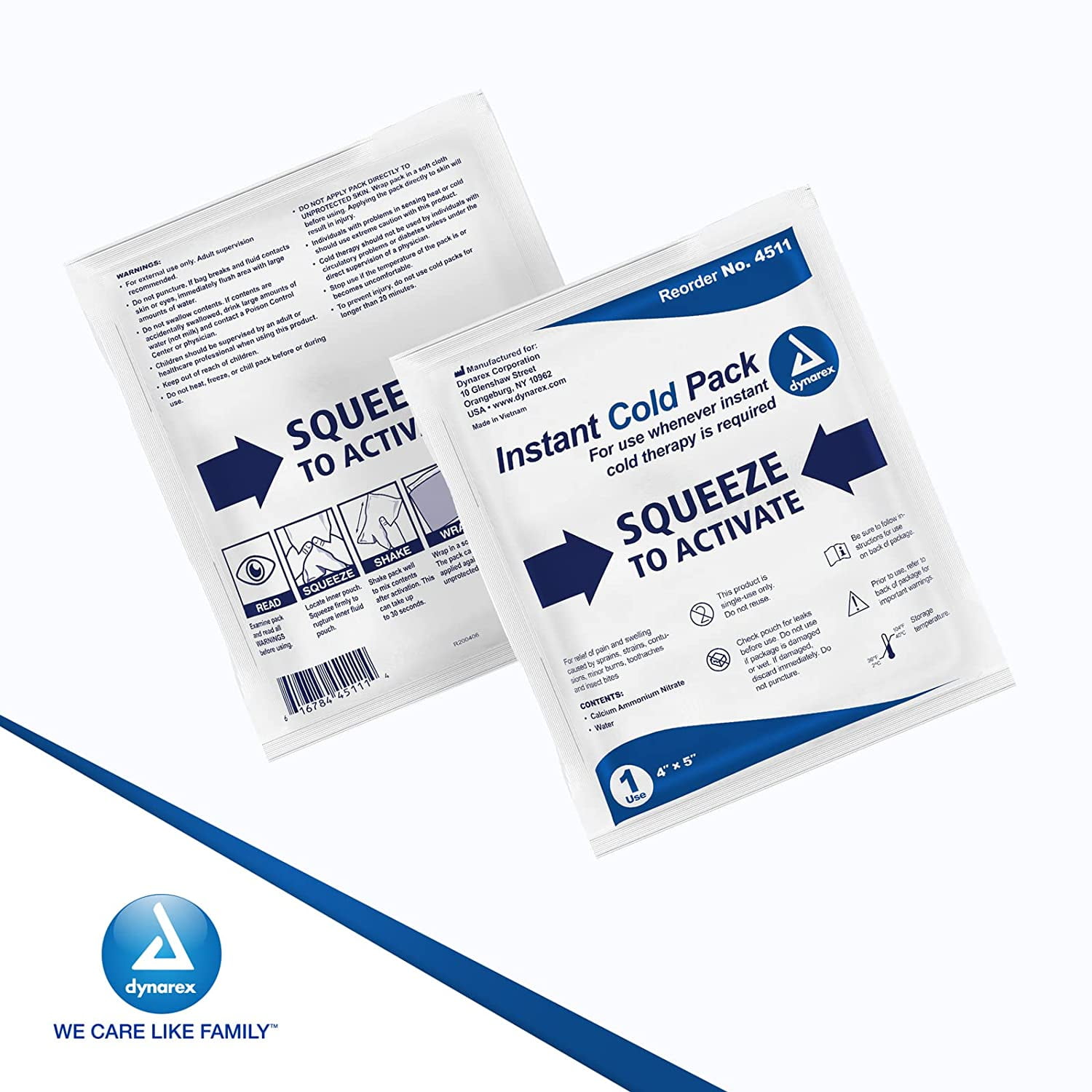Dynarex Instant Cold Pack General Purpose One Size Fits Most 4 x 5 Inch Disposable, 4511 - Case of 24
