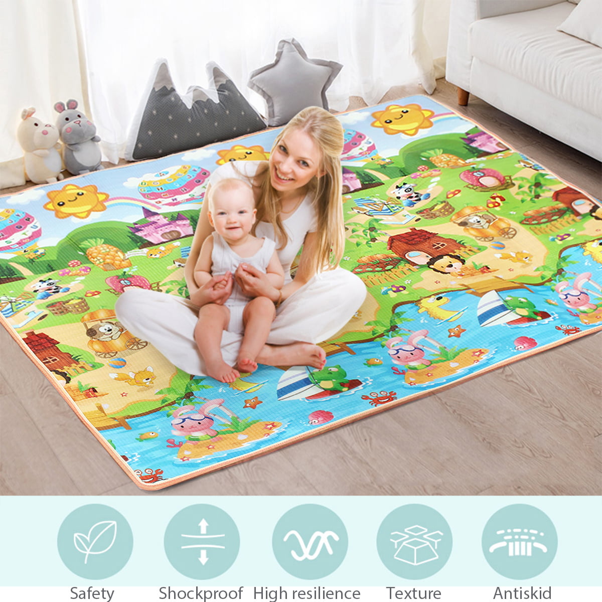Extra Large 2 Side Soft Foam Educational Baby Kids Toddler Floor Play mat Crawl 
