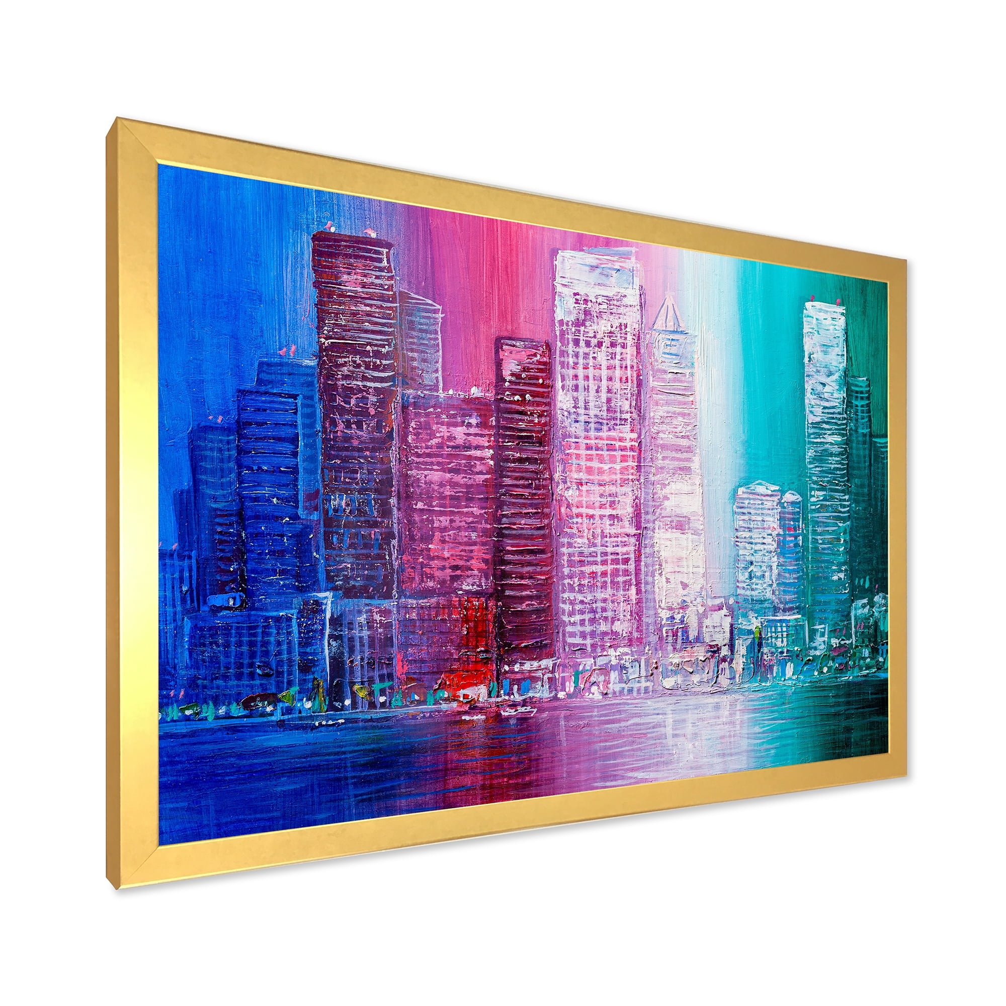 Designart 'Abstract Style Cityscape Panorama Skyscrapers II' Modern Framed Art Print