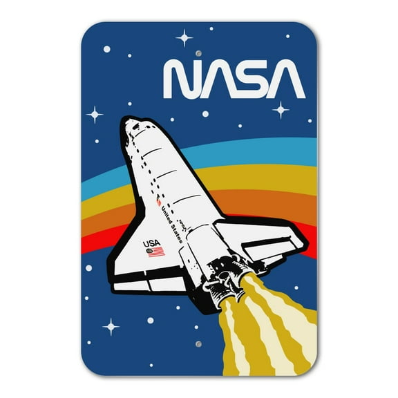 NASA Logo Over Space Shuttle with Rainbow Home Business Office Sign