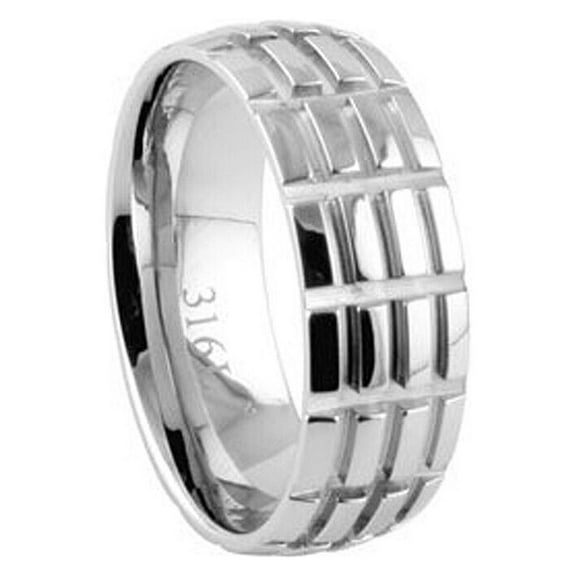 Hatch Mark Design- Mens Wedding Rings Wedding Bands for Men Size 9, 10, 11, 12