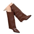 thumbnail image 4 of Zhanying Fold Over Boots for Women Pointy Pull-on Wedge Heel Knee Shark Boot With Side Zipper Padlock Design, 4 of 9