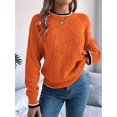 thumbnail image 5 of Sweaters for Women Striped Trim Drop Shoulder Sweater Sweaters Orange Color S, 5 of 8
