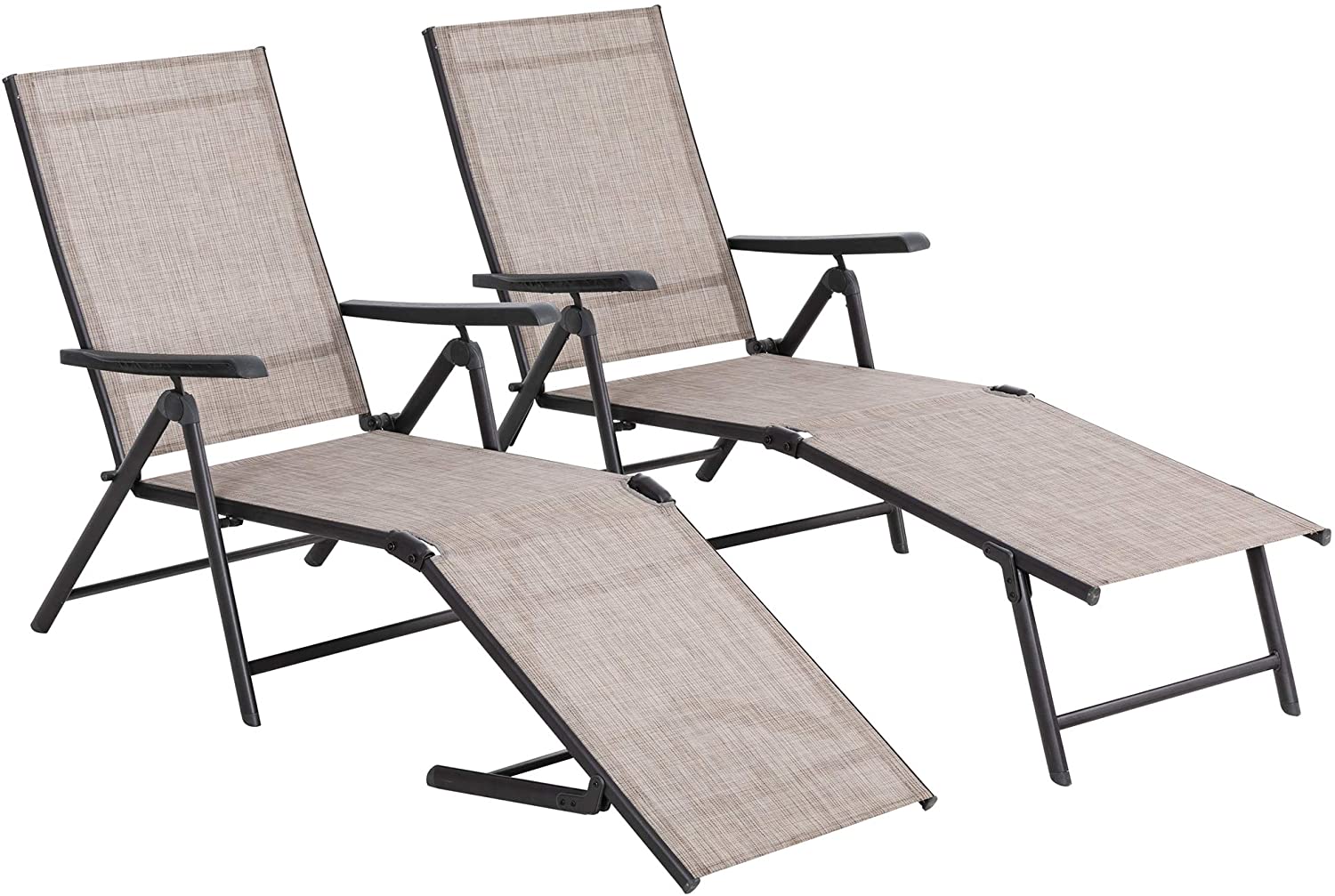 Sobaniilo Patio Chaise Lounge Chairs Set of 2, Outdoor Adjustable Steel Textiline Folding Reclining Chairs, Brown - image 3 of 7