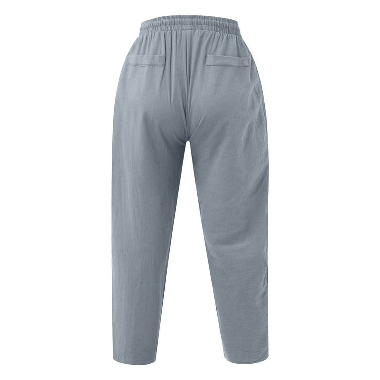 Guvpev Men's Casual Loose Pants Loose Fit Linen Comfortable Breathable Pants  - Dark Gray XL 
