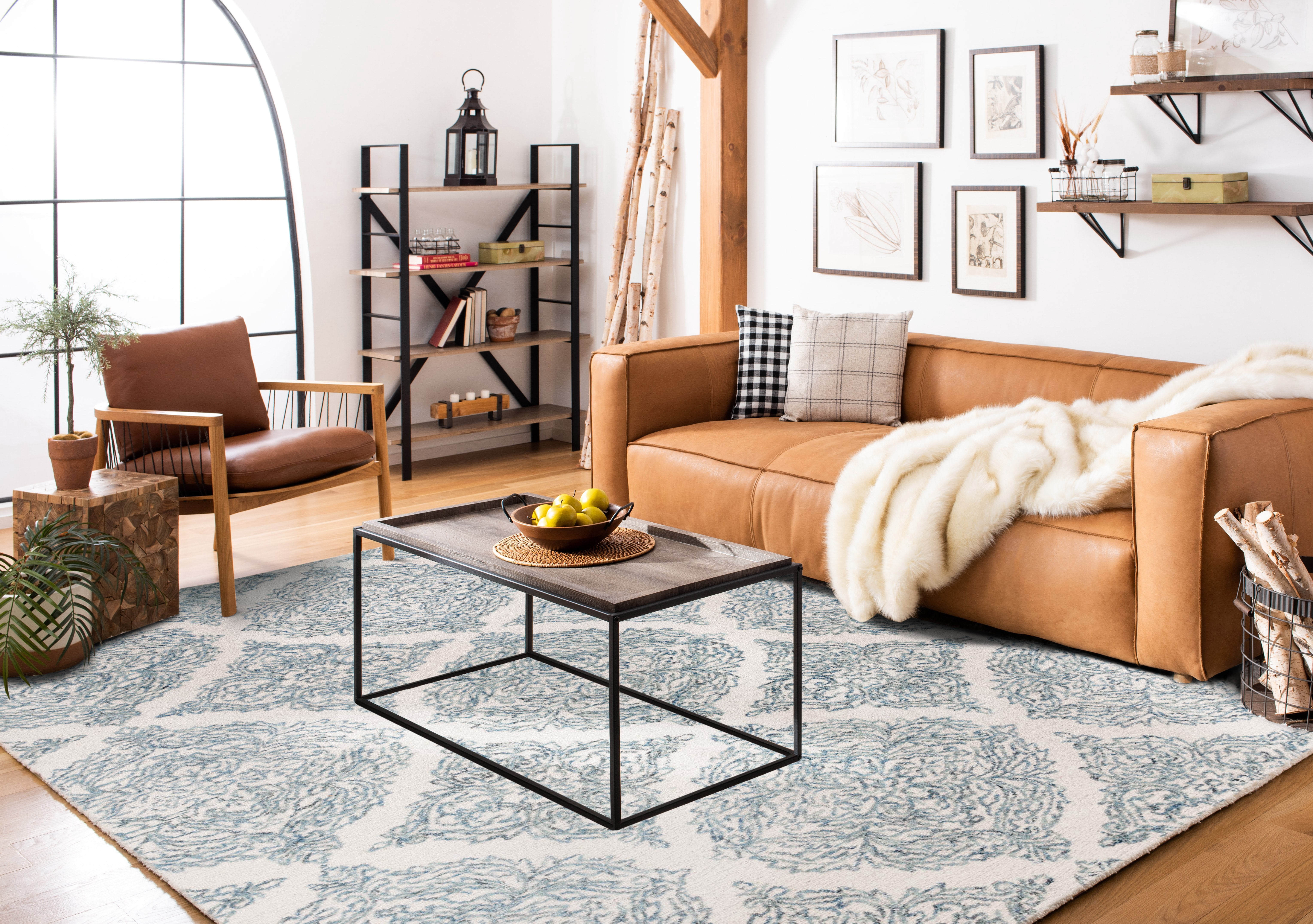 SAFAVIEH Abstract Rachelle Trellis Wool Area Rug, Ivory/Blue, 5' x 8'
