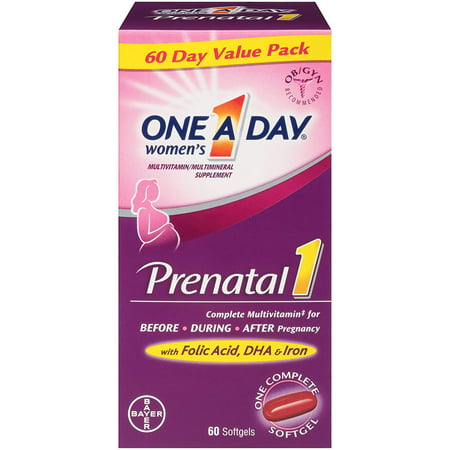 One A Day Women's Prenatal 1 Multivitamin, Supplement for Before, During, and Post Pregnancy, including Vitamins A, C, D, E, B6, B12, and Omega-3 DHA, 60