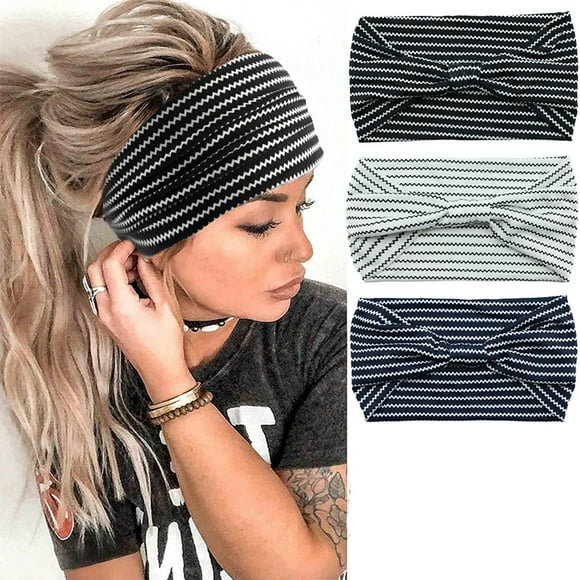 K-Elewon Paquete de 3 diademas elásticas anchas para la cabeza para mujer, banda para el cabello deportiva para yoga (paquete de 3 (A05))