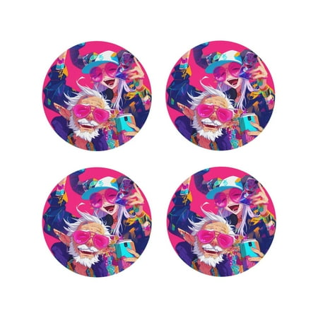 

Leather Coasters Set of 4 - Hip Hop People No.107 Lightweight Non-Slip Drink Coasters for Desk Anti-Scalding Desk Cup Coasters for Office Table Decor Round Shape